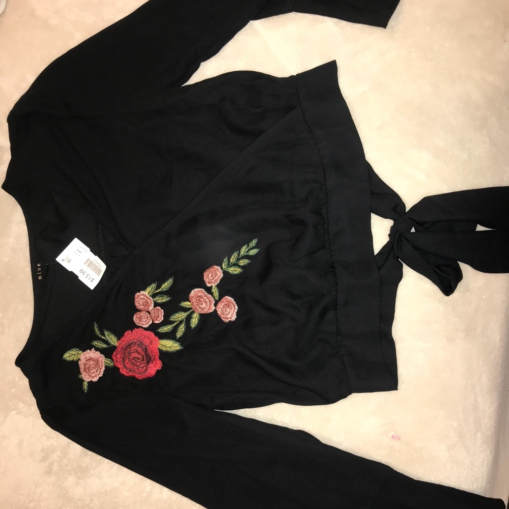 Black long sleeve shirt with floral detailing